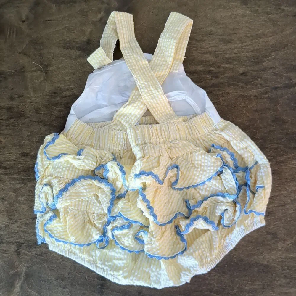 Lil Cactus Rainbow Unicorn Yellow Seersucker Bubble Romper 12-18 Months